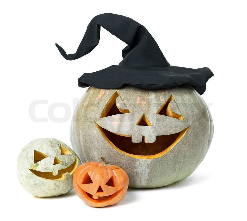 Holiday carved pumpkin halloween on white, stock photo