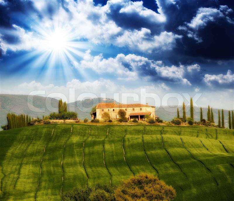Tuscany. Italian landscape in spring season, stock photo