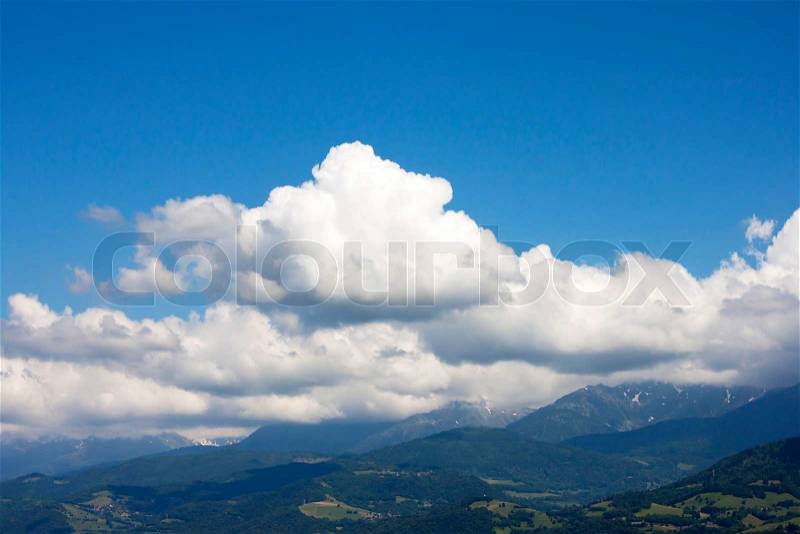 Blue sky with clouds Background at the Grenoble, France, stock photo
