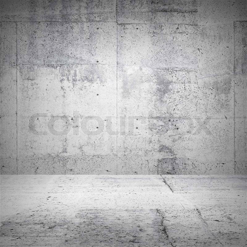 Abstract white interior of empty room with concrete walls and floor, stock photo