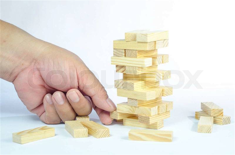 Wooden blocks tower isolated on white background, stock photo