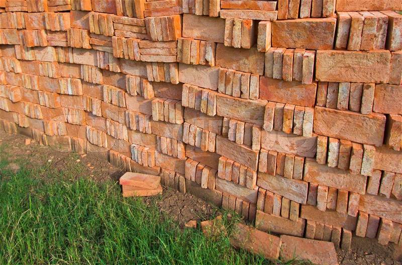 Red brick Pile of bricks, stock photo