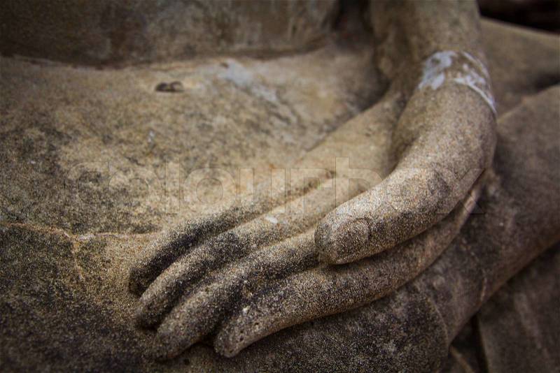 Buddha hand buddhism in Ayutthaya thailand, stock photo
