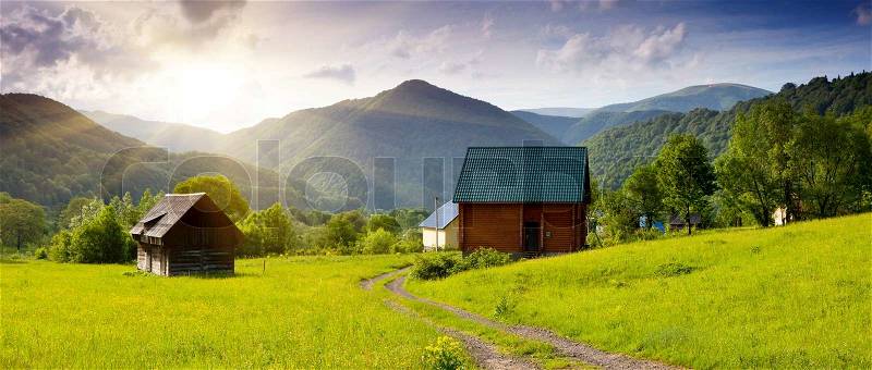 New wooden tourist house in the mountains, stock photo