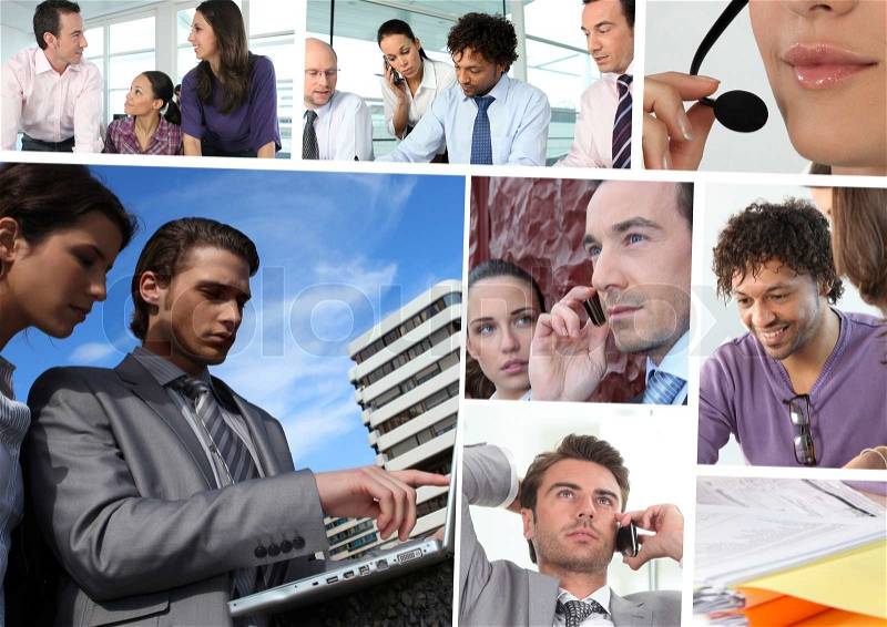 Mosaic of business people working, stock photo