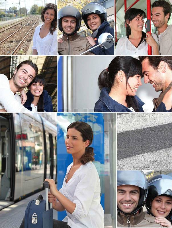 Mosaic of different means of transportation, stock photo