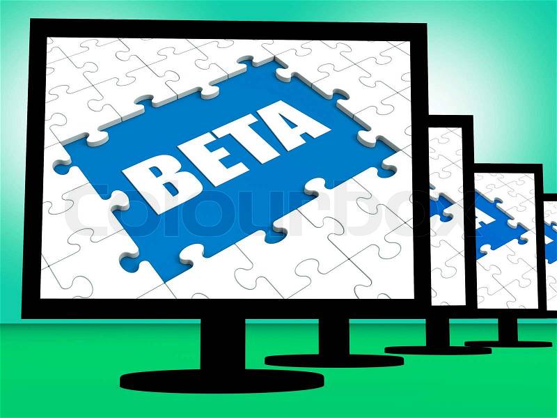 Beta On Monitors Showing Testing Software Or Internet Development, stock photo