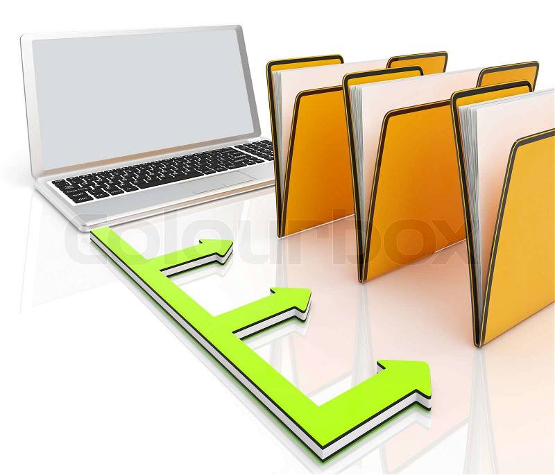 Laptop And Folders Showing Administration And Organized, stock photo