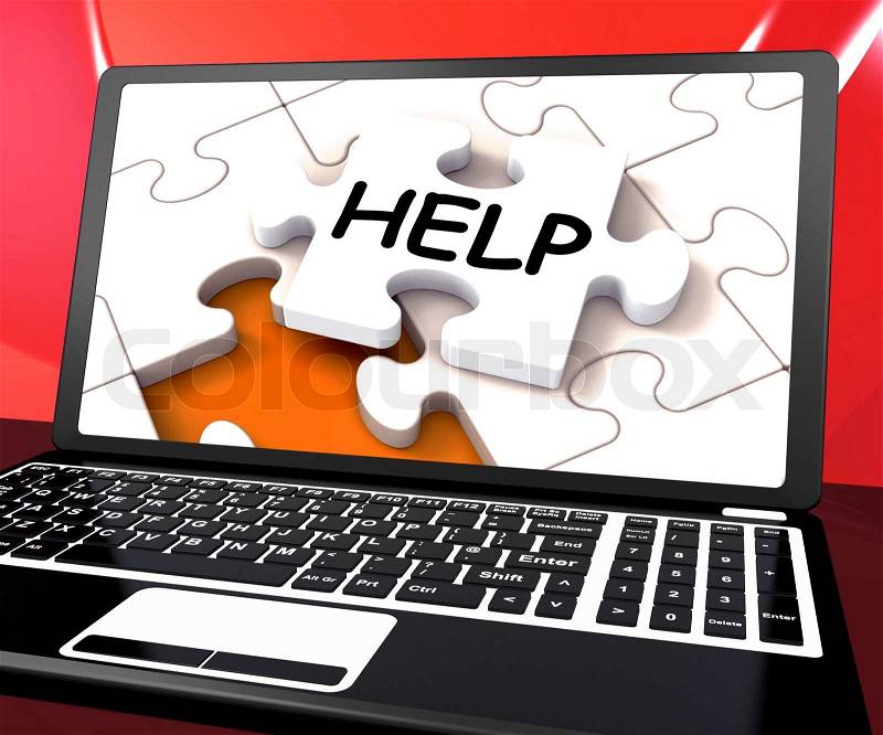 Help Laptop Showing Helping Service Helpdesk Or Support, stock photo