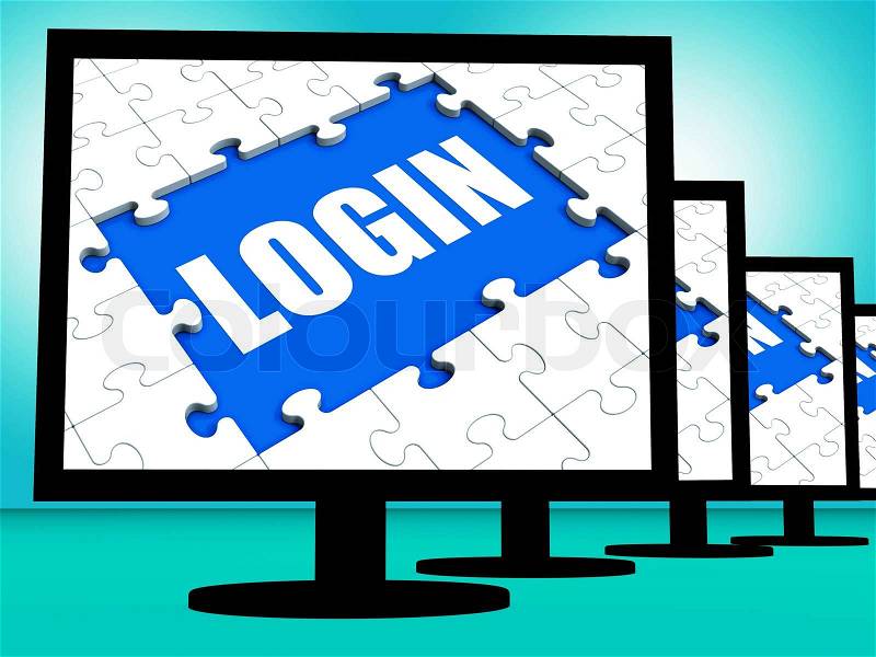 Login Monitors Showing Web Internet Log In Security, stock photo