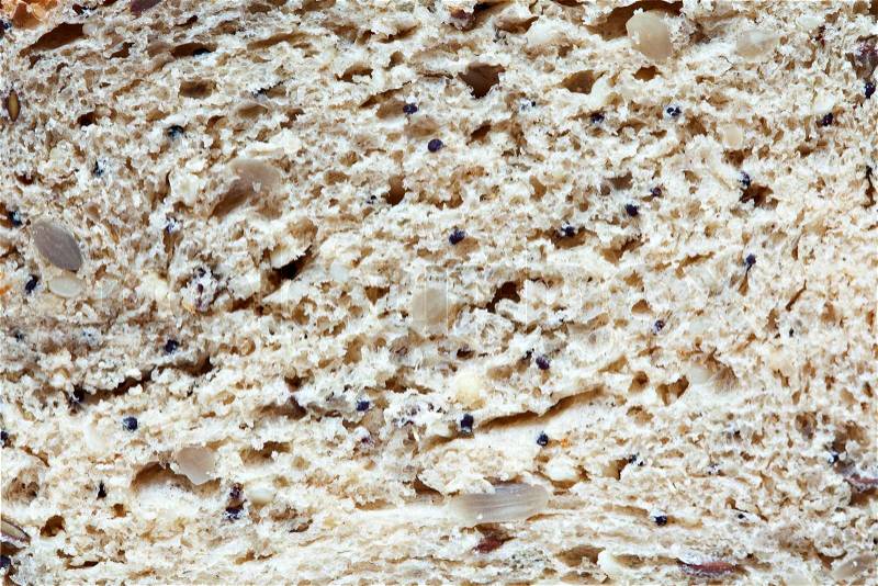 Texture of a sliced Wholemeal multygrain bread. Macro, stock photo