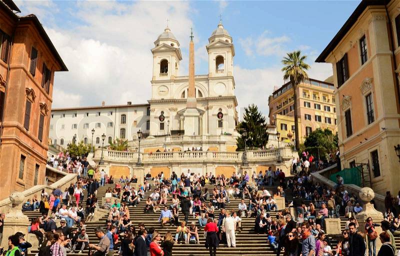 ROME - SEPTEMBER 30: Crowd sitting on the Spanish Steps on September 30, 2010 in Rome, Italy With 138 steps in total, the Spanish Steps of Rome are the longest and widest outdoor steps in Europe, stock photo