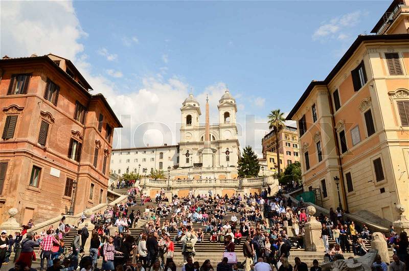 ROME - SEPTEMBER 30: Crowd sitting on the Spanish Steps on September 30, 2010 in Rome, Italy With 138 steps in total, the Spanish Steps of Rome are the longest and widest outdoor steps in Europe, stock photo