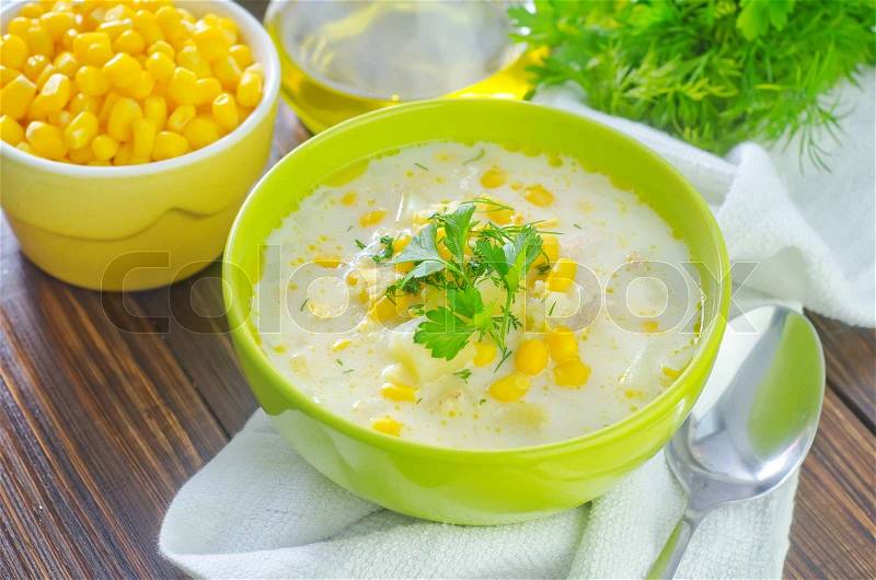 Corn soup, stock photo