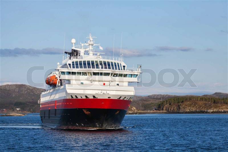 Big Norwegian passenger cruise ship at the sea, stock photo