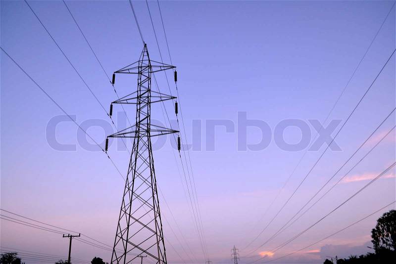 Electricity post and telephone poles for signaling in thailand, stock photo