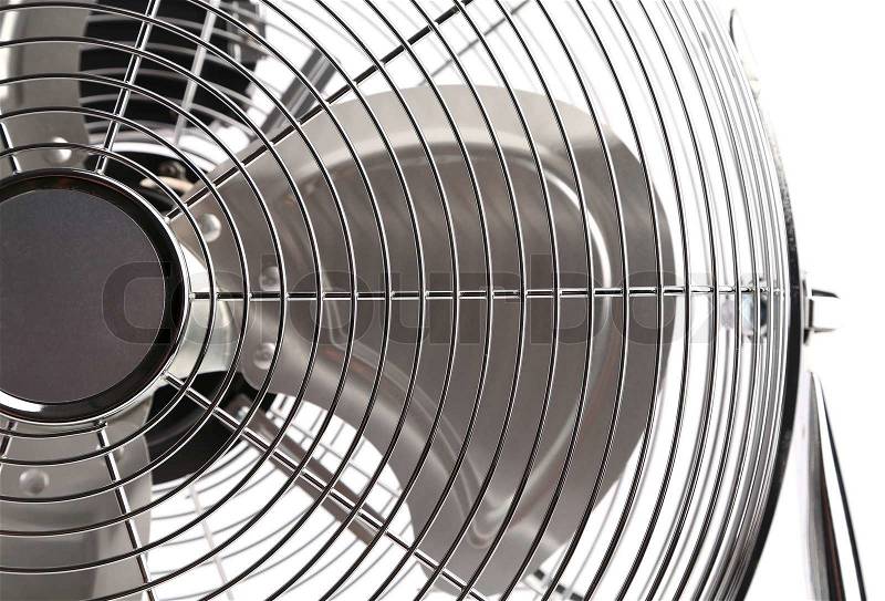 Close up of electric fan. Isolated on a white background, stock photo