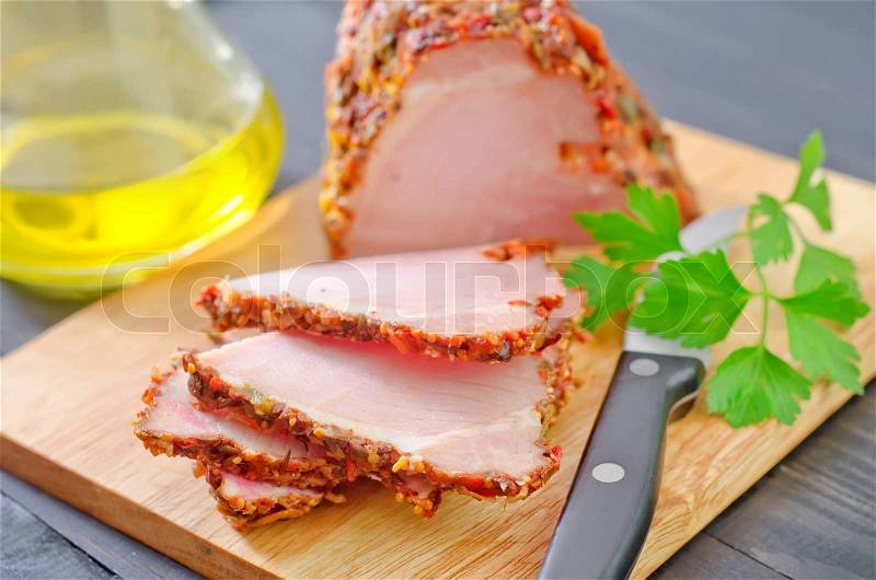 Smoked meat with spice, stock photo