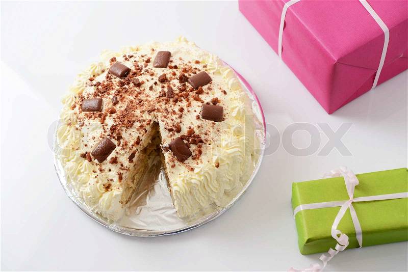 Cake and presents, stock photo