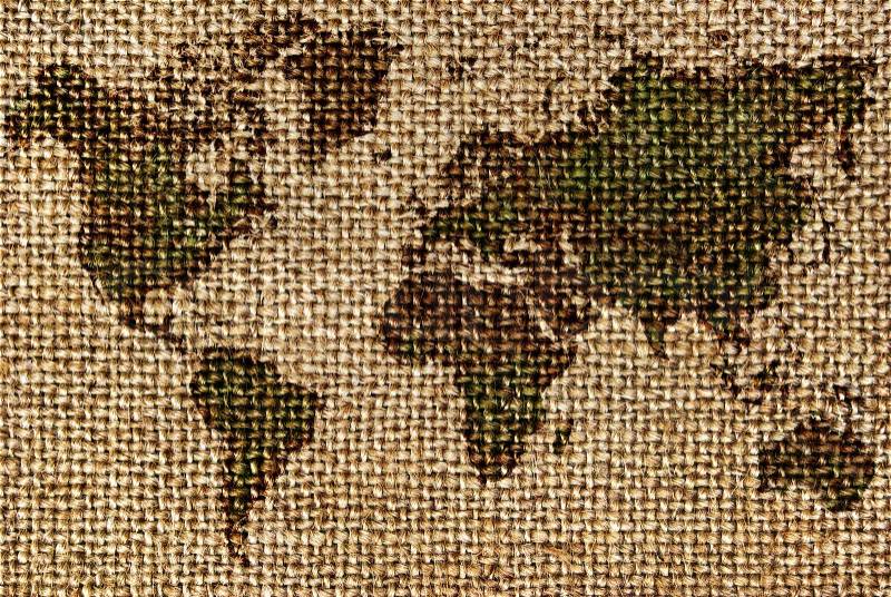 World map drawn on a rough,old fabrics, stock photo