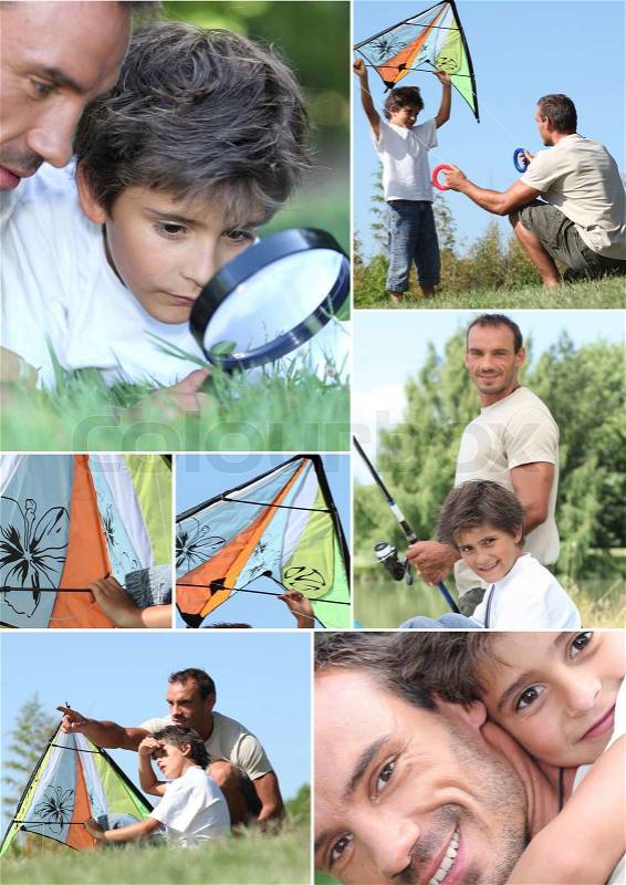 Man and little boy with kite, stock photo