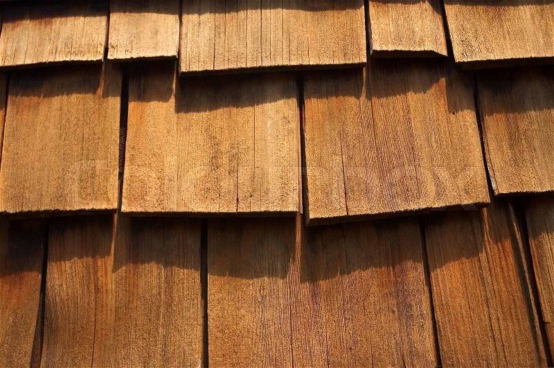 Close- up of some cedar wood shingles. Makes a nice background image, stock photo