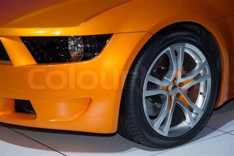 Close-up look at the front fender details of a sports car. Look in my gallery for more car photos like this. , stock photo