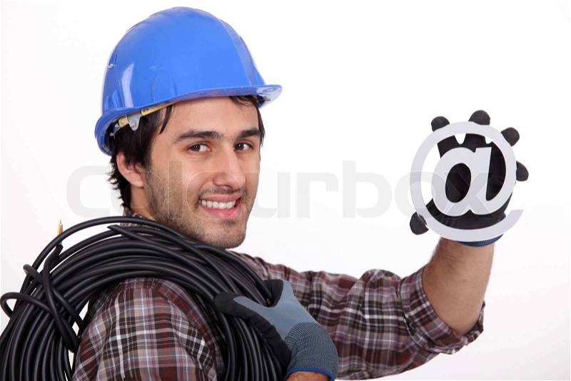 Electrician with an @ sign, stock photo