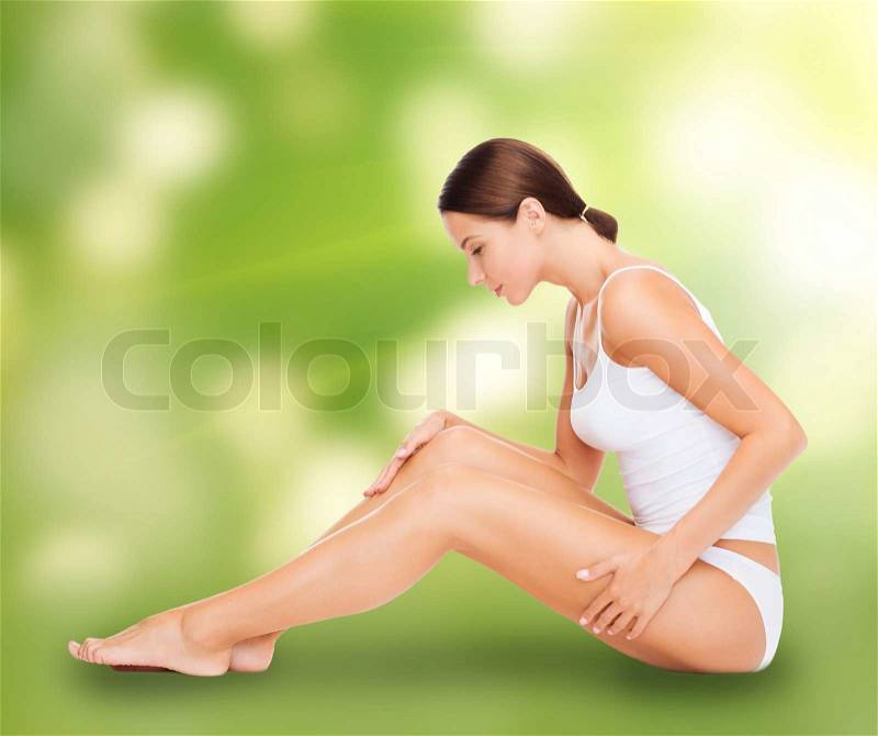 Health and beauty, eco, bio, nature concept - beautiful woman in white cotton underwear, stock photo