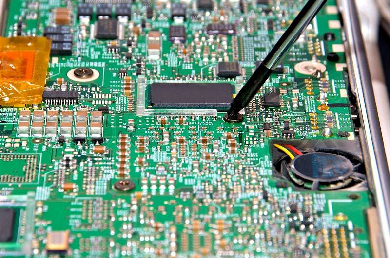 Motherboard with processor. internal components of computers laptop , stock photo