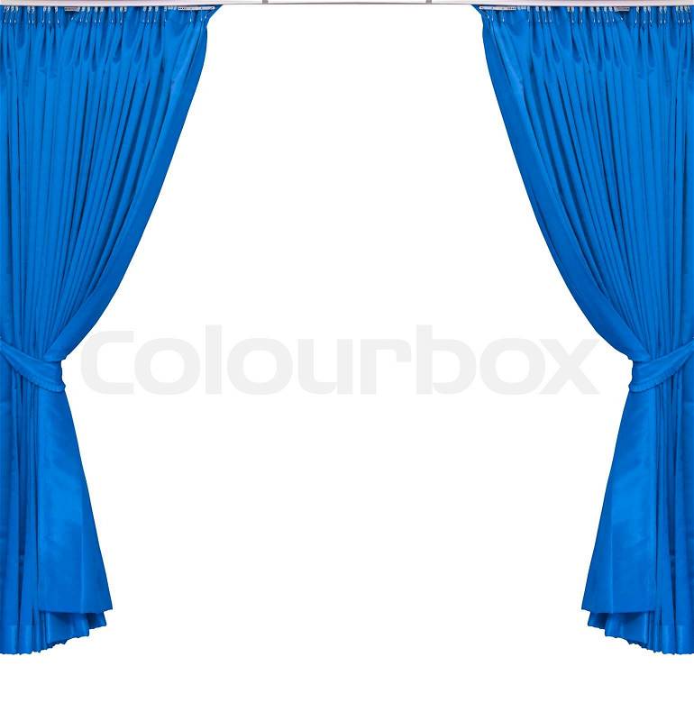 Blue curtains on white background, stock photo