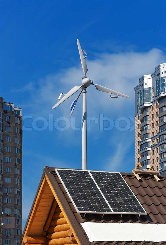 Wind and solar energy concept, stock photo