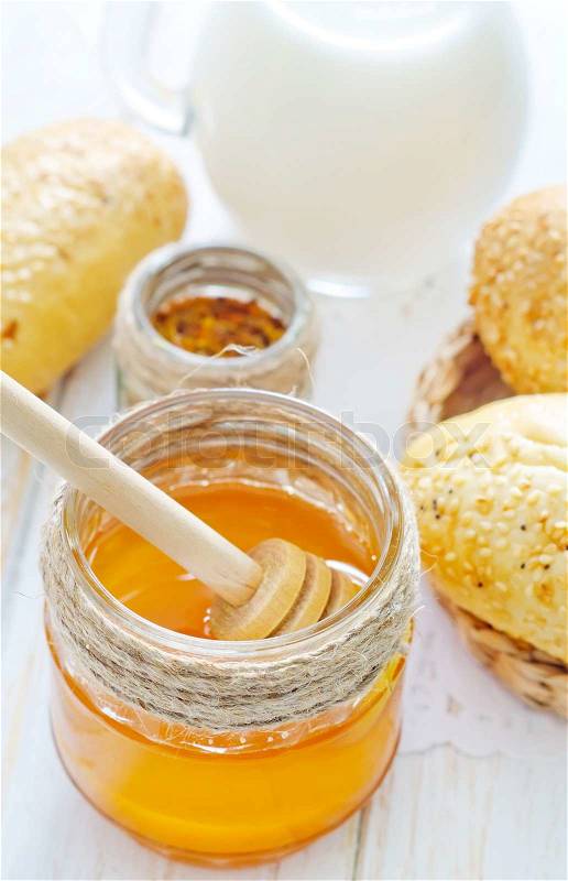 Honey,bread and milk, stock photo