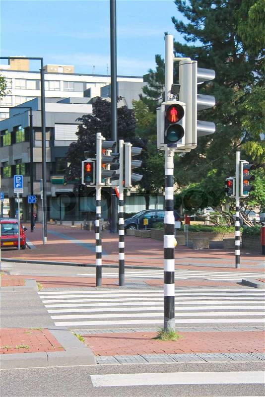 Employed traffic lights at the crossroads, stock photo