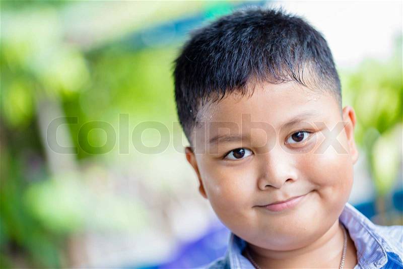 Close up portrait of cute asian boy, stock photo
