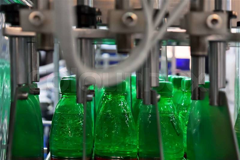 Production line for mineral water, stock photo