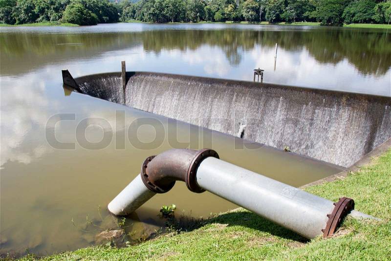 Water supply pipe and dam, stock photo