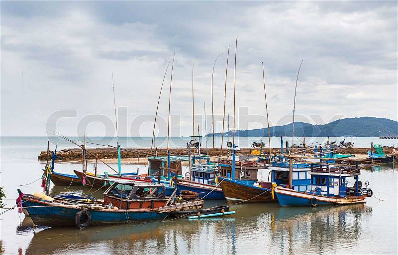 Thailand fishing boat in the fishing village , stock photo