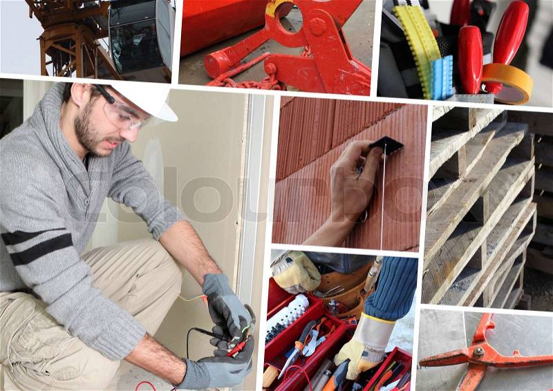 Construction themed collage, stock photo