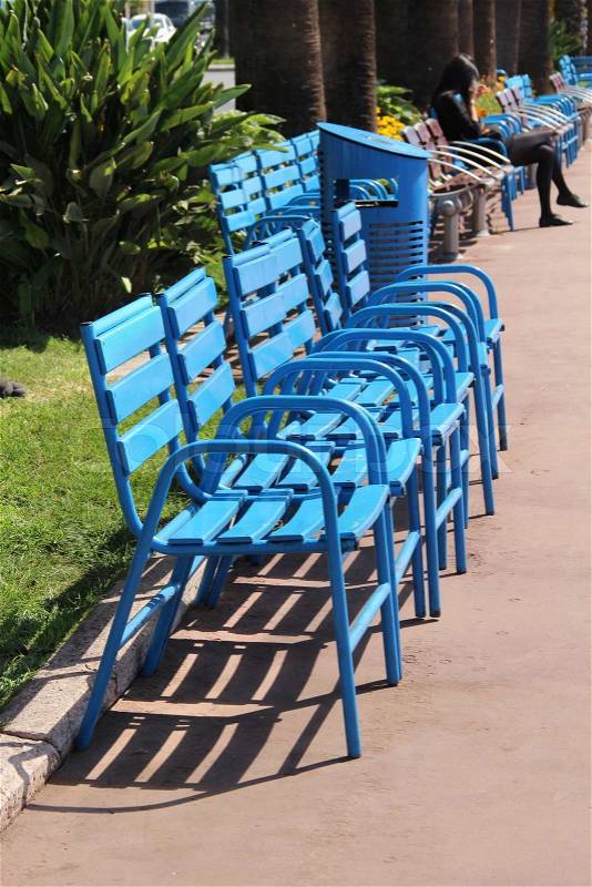 Famous blue chairs in Cannes, stock photo