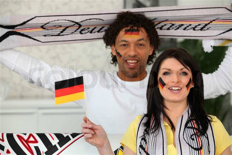 Two German soccer fans, stock photo
