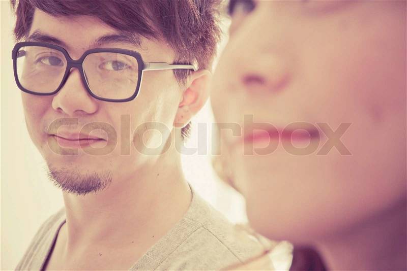 Dating young couple in love facing, stock photo