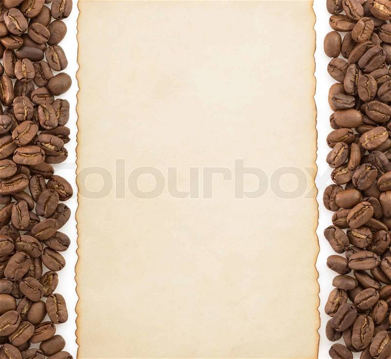 Coffee concept and parchment isolated on white background, stock photo