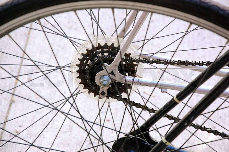 Bicycle part close up. Photo concept for urbam life, sport, green ecological transport use, stock photo