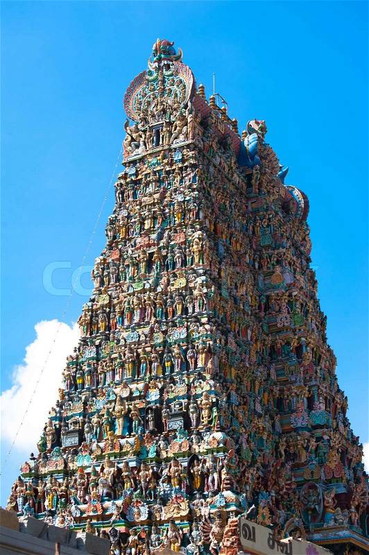 Great South Indian architecture, Meenakshi Temple in Madurai. South India, Tamil Nadu, Madurai, stock photo