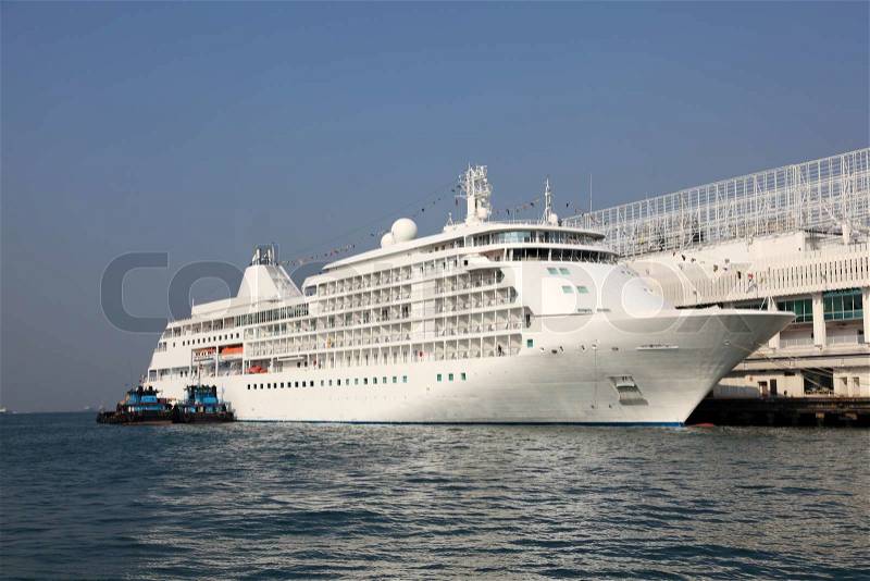 Cruise liner in harbour of Hong Kong, stock photo