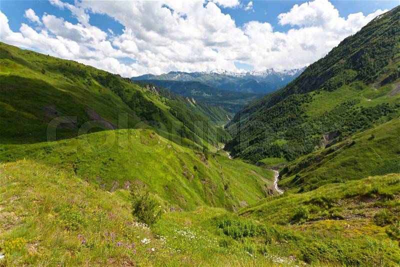 Magic mountain landscape with sky and clouds, Georgia, stock photo