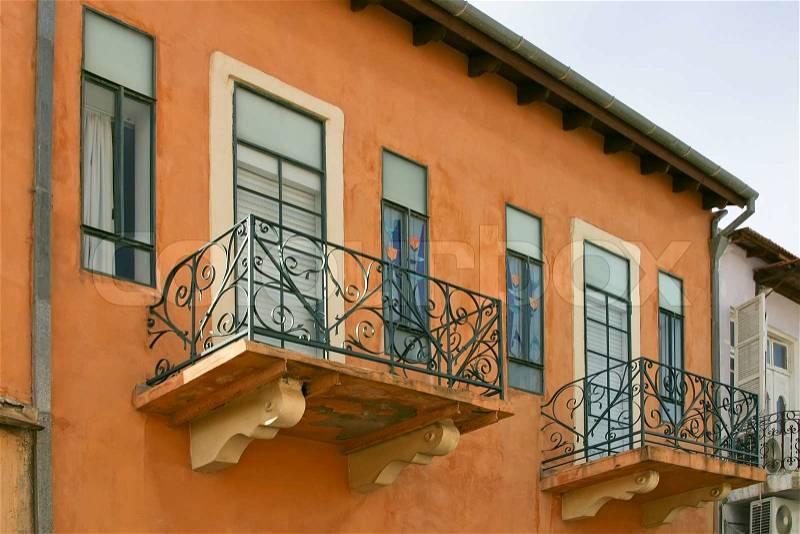 Windows and balconies of old apartment building Tel-Aviv. Israel. , stock photo