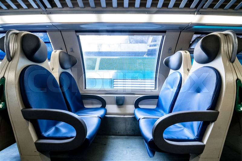Empty interior train seats, stock photo