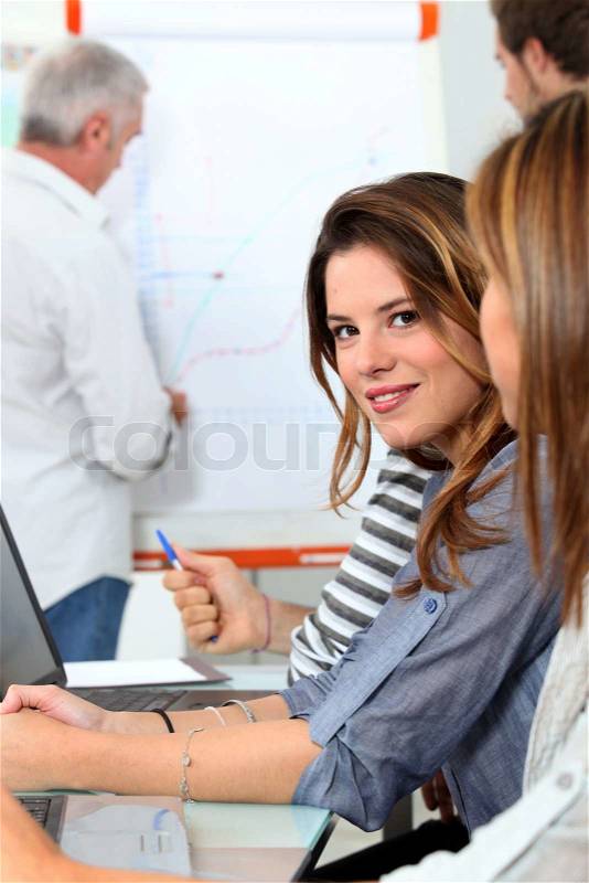 Young woman in sales training, stock photo